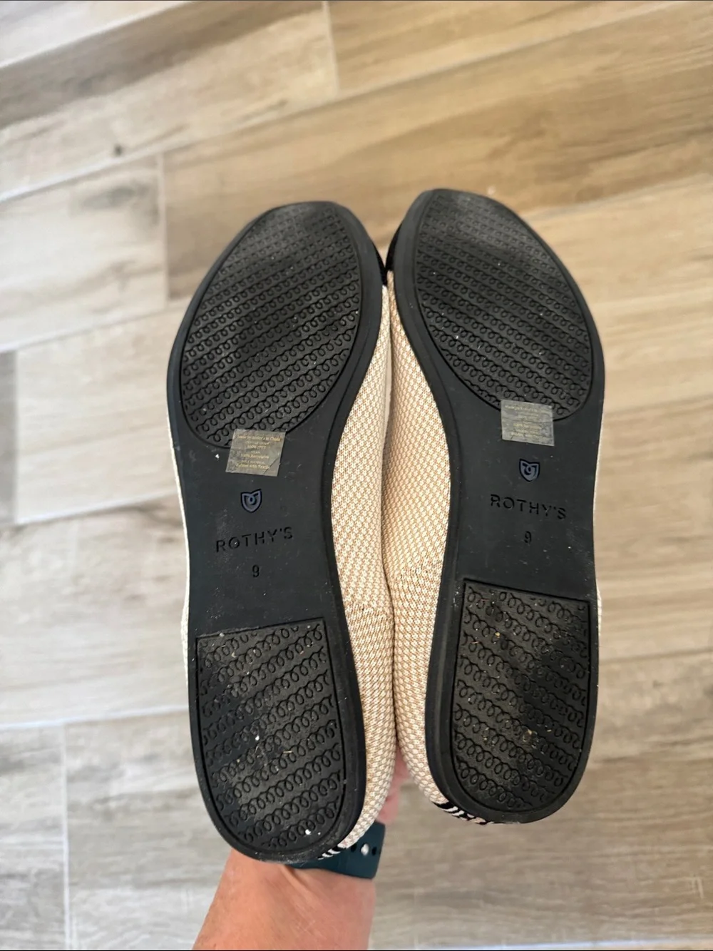 Rothy’s 9 The Square Tuxedo cream and black ballet flats